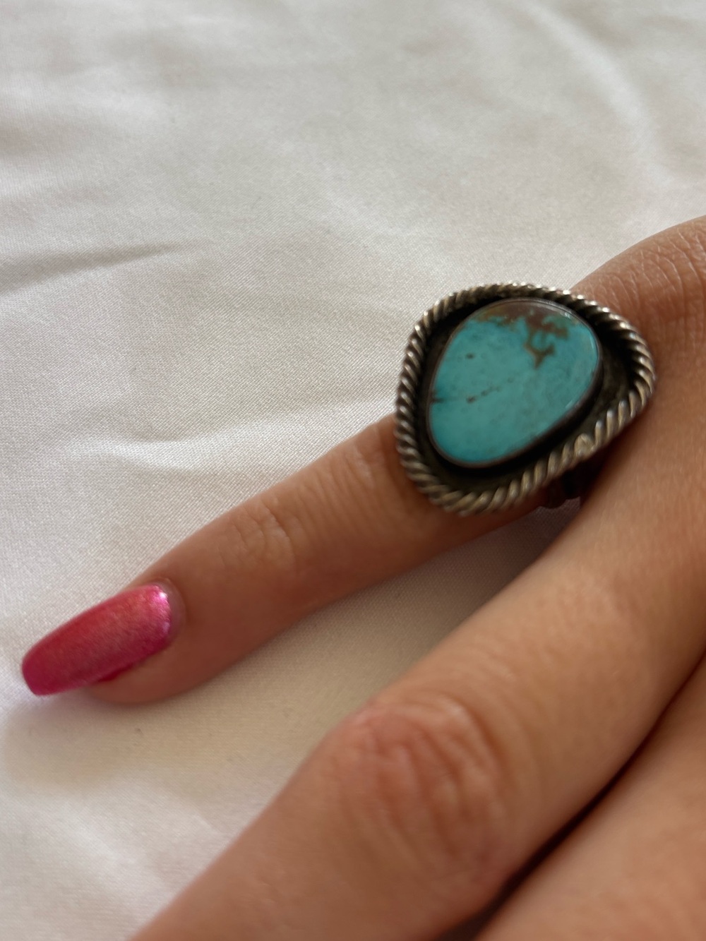 Teardrop Turquoise Statement Ring in Silver-Tone Setting size 6.5